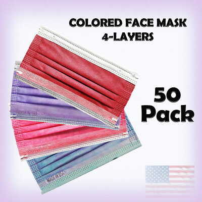 #ad Colored Face Masks Made in USA 4 Layers 50 PK Disposable for Indoor and Outdoor $24.99