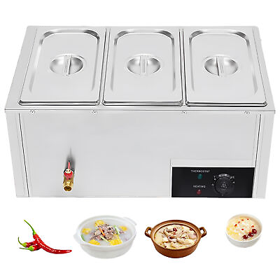 #ad 1SET Food Warmer Buffet Electric Server Stainless Steel 1.5L x 3 Tray $134.34