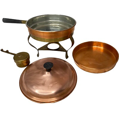 Tagus Portugal Brass Copper Tin Chafing Dish Food Warmer Buffet Stand amp; Burner $24.99