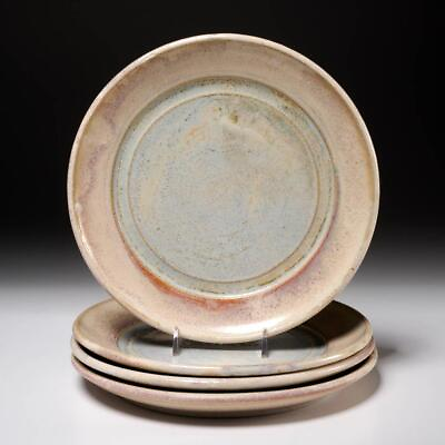 #ad Studio Art Pottery Thrown Stoneware Ceramic White Blue Salad Plates 8.75quot; 4p $70.00