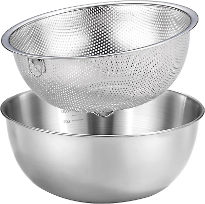 #ad Stainless Steel Rice Washer Strainer Bowl Set Rice Washing Bowl Colander Salad $29.30