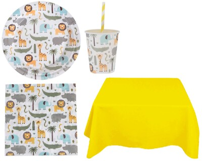 41 Piece Birthday Party Disposable Set Tableware Cups Plates Napkins Tablecloth $14.84