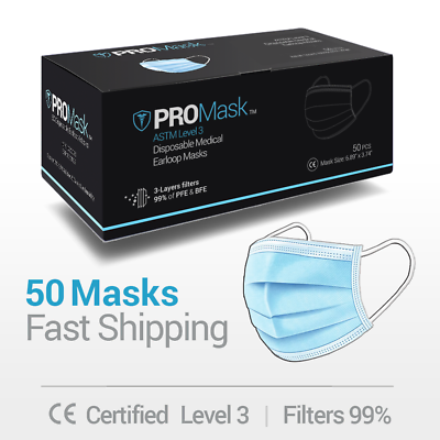 50 PROMask Medical Surgical Dental Disposable 3 Ply Ear Loop Masks $11.99