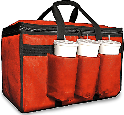 XL Insulated Food Delivery Bag with Cup Holders Drink Carriers 22 x 14 x 12 in $28.20