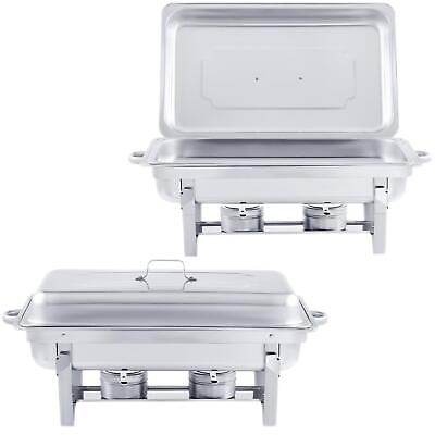 Stainless Steel 9.5Q 2Pack Chafing Dish Sets Chafer Full Size Pans Rectangular $70.54