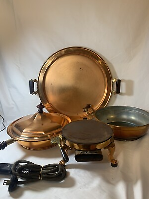 Vintage Manning Bowman Copper Electric Chafing Dish Set $99.00