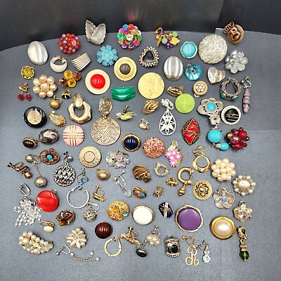 #ad #ad Lot Vintage Estate Jewelry SINGLE Clip On Screw back Earrings 94 Pieces $45.00