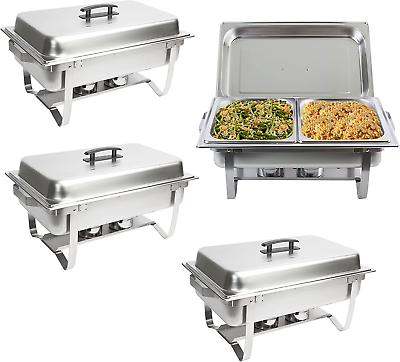 #ad Chafing Dish Buffet Set 4 Pack Chafers 8QT Buffet Servers and Warmers Chaffin $206.99