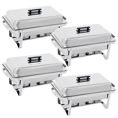 4PCS 8 QT Stainless Steel Chafer Rectangular Dish Buffet Chafing Set Silver $101.59