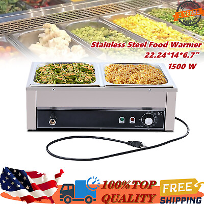 #ad 1500W Commercial Food Warmer 2 Pan Stainless Steel Electric Steam Table Buffet $102.00
