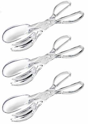 Salad Serving Tongs Plastic Clear Scissor Separates to Spoon amp; Fork * 3 Pack * $12.99