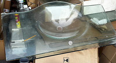 #ad Clear Glass Countertop Sink Kitchen Bathroom Basin Rectangular Glasstop Vanity $220.00