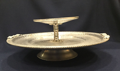 #ad Hammered Aluminum Lazy Susan 2 Tiers Tiered Party Buffet Serving Cake Vtg Signed $28.90
