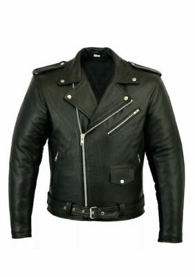 Mens Brando Genuine Leather Jacket Motorcycle Perfecto Black Marlon Biker Jacket $106.24