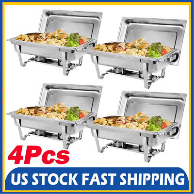 4 Pack 8 QT Stainless Steel Chafer Chafing Dish Sets Catering Food Warmer $136.88