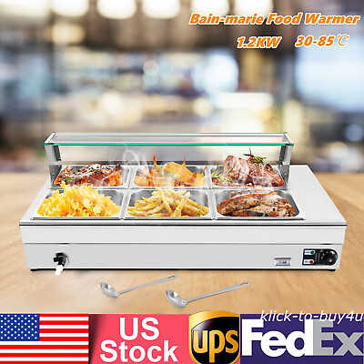 #ad #ad 1.2KW Commercial 6 Pans Bain Marie Buffet Countertop Food Warmer Steam Table $322.35
