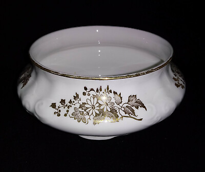 #ad Homer Laughlin Vanity Powder Jar Bowl Trinket Holder Gold Floral Antique Dish $76.49