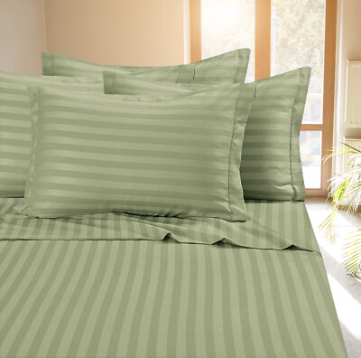 Fine 400 Thread Count 100% Cotton Sateen Bed Sheet Dobby Stripe $24.99