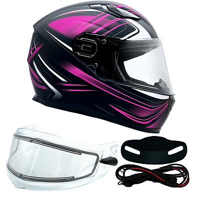 #ad Adult Pink Snowmobile Helmet Full Face Shield Heated Sledding Snow Machine $115.00