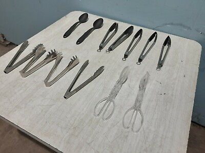 #ad LOT OF 13 H DUTY COMMERCIAL ASSORTED SALADBAR PLASTIC SSTEEL TONGS LADDLES $20.39