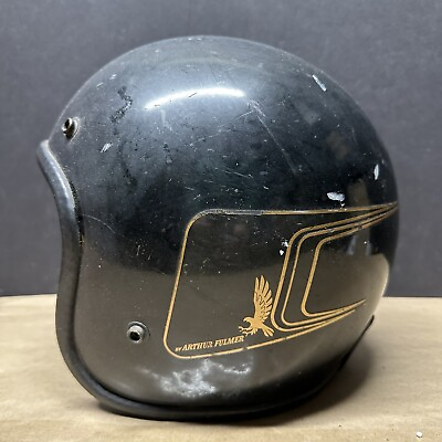 #ad VTG Arthur Fulmer AF40 Eagle Motorcycle Helmet Black Gold Size XL X Large $69.99