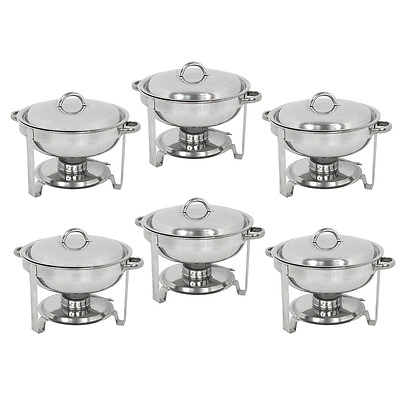 Pack of 6 Round Chafing Dish Buffet Warmer Set With Lid Silver Accented Chafer $214.58