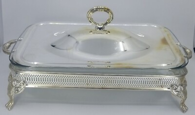 Vtg Silver Plated Rectangular Chafing Serving Tray Buffet Casserole Dish amp; Lid $35.55