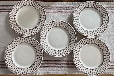 Vintage Set 5 Lamberton China Ivory Scammell 7” Salad Small Plate Brown Scallops $49.99