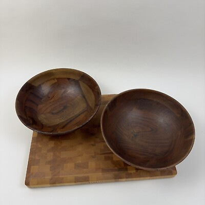 #ad Pottery Barn Chateau Handcrafted Acacia Wood Salad Bowls Set 2 Brown 11” Scuffed $55.15