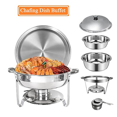 #ad 5.3 QT Round Stainless Steel Chafer Chafing Dish Sets Catering Food Warmer NEW $39.69