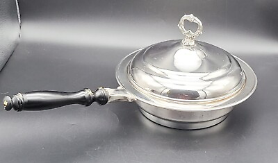 #ad Vintage Oneida Silverplate Chafing Pan With Black Handle 6.5 base $22.00