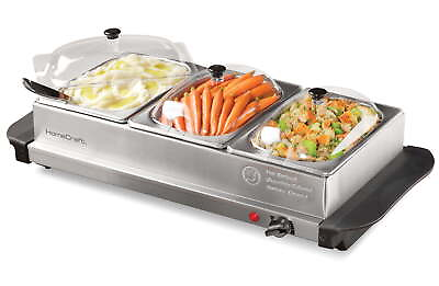 #ad 3 Station 1.5 Quart Stainless Steel Buffet Server amp; Warming Tray High Security $33.34