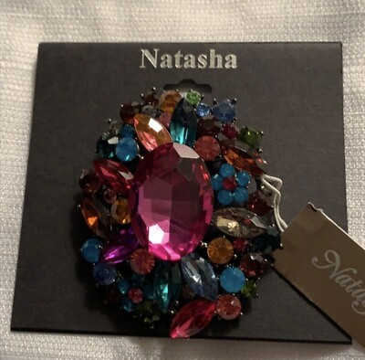 Elegant NATASHA COUTURE LARGE Statement Crystal STONES FRUIT SALAD BROOCH $22.99