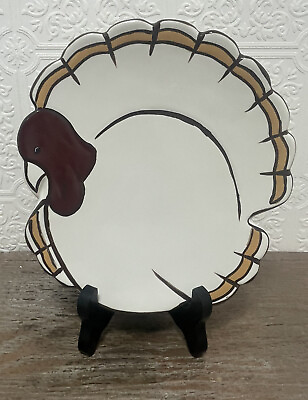 #ad POTTERY BARN Thanksgiving GOBBLE TURKEY 7quot; Ceramic SALAD DESSERT PLATE $29.00