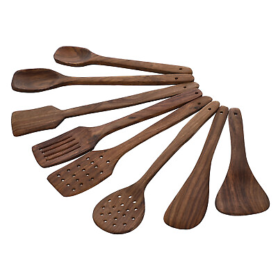 Set of 8 Mango Wood Non Stick Spatulas Ladles Wooden Spoon Heat Resistant $14.49