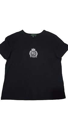 #ad Lauren Active Ralph Lauren Sz XL Embroidered Logo Crest Top Black Shirt Vintage $21.00