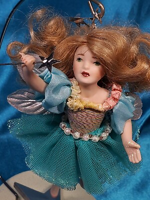 #ad FAIRY porcelain fairies faeries doll figurine flying star display stand 7quot; $35.00