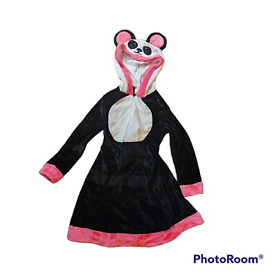 #ad Halloween panda costume hooded dress M girls pink zip up fur kawaii Party City $9.95