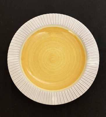 #ad Pottery Plate Trinket Dish Yellow amp; White 8.25” Decor Beach Boho Sunny $12.99