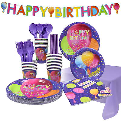 #ad Birthday Party Set Serves Small Plates Large Plates Napkins Cups Straws $26.99