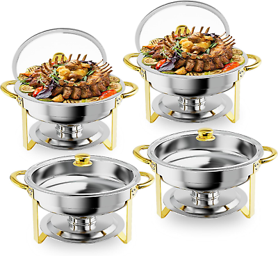 #ad Halamine Chafing Dish Buffet Set Round Chafers and Buffet Warmers Sets 4 Pack $237.38