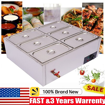 #ad Commercial Electric Food Warmer 6 Pan Bain Marie Buffet Countertop Steam Table $172.57