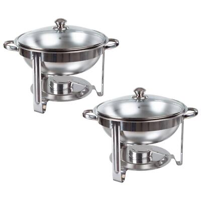 #ad Classic Cuisine Chafing Dish Buffet Set Round 5 qt w Cover Stand Set of 2 $222.68