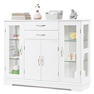 Modern Sideboard Buffet Storage Cabinet 2 Glass Doors Entryway 2 Drawers Table $275.99