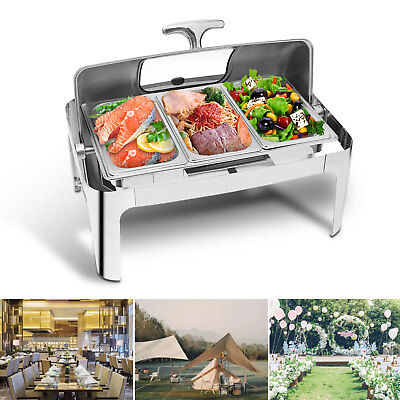 #ad Catering Stainless Steel Chafer Roll Top Chafing Dish Sets 13.5L 14.3QT w 3 Pot $129.67