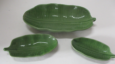 3 Unmarked Green Leaf Pottery Plates $11.99