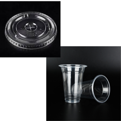 #ad 32 oz Clear Plastic Cups With FLAT Lids Disposable for Cold Drinks Top 107MM $24.25