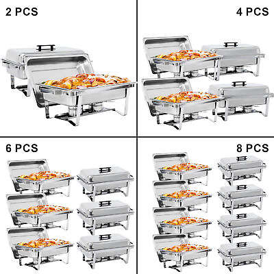 #ad #ad 2 4 6 8PCS Stainless Steel Chafing Dish Buffet Trays Chafer Dish Set Party 8QT $60.58