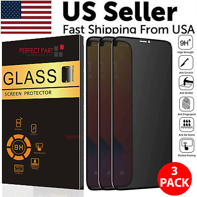 3 Pack For iPhone 14 13 12 11 Pro Max X Privacy Tempered Glass Screen Protector $7.89
