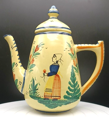 #ad #ad FRENCH POTTERY HB QUIMPER FAIANCE TEAPOT 9.5quot; MODEL 69 Z HAND PAINTED c1925 v g $118.90